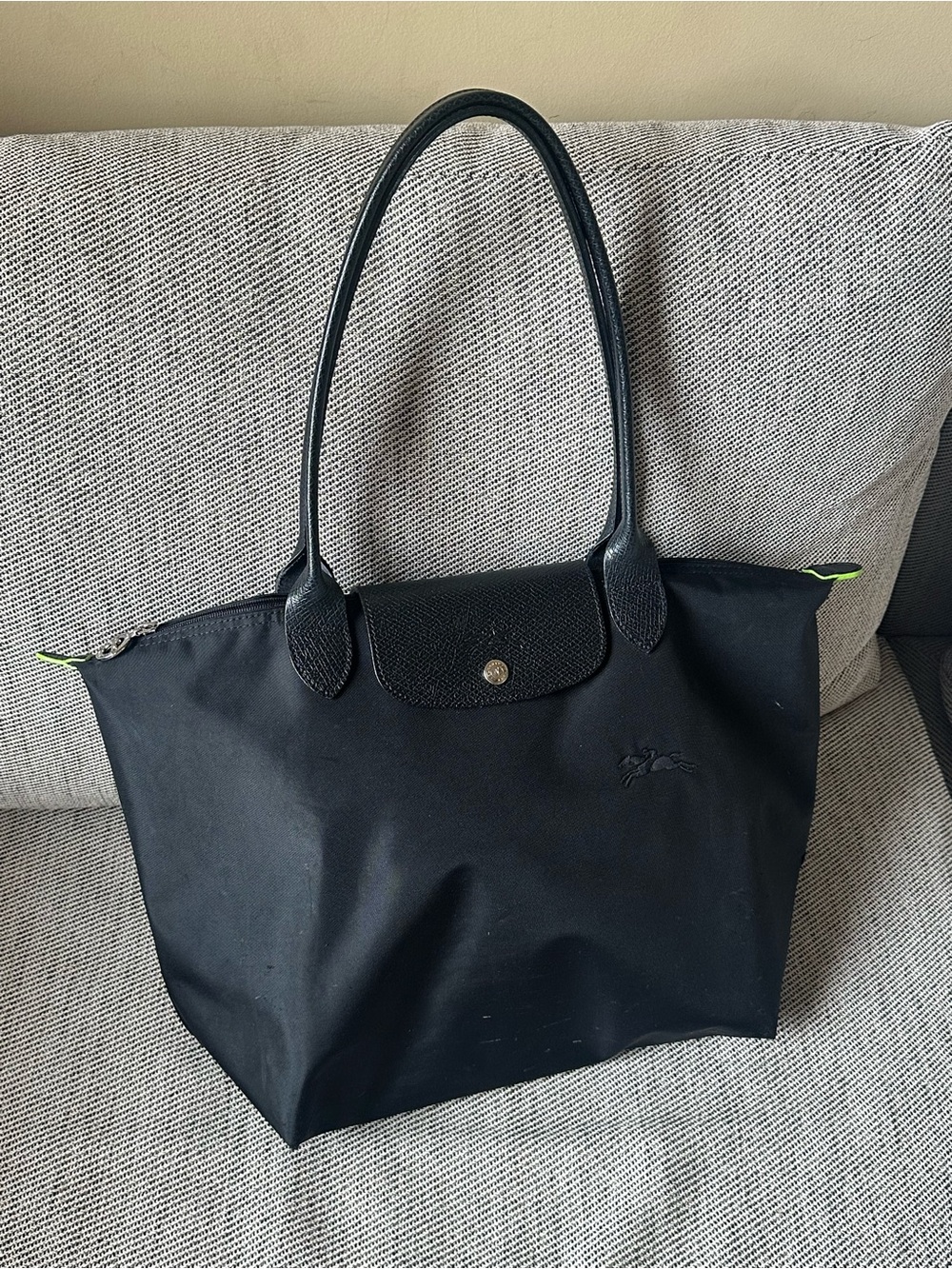 Longchamp Black Green Large Nylon Tote